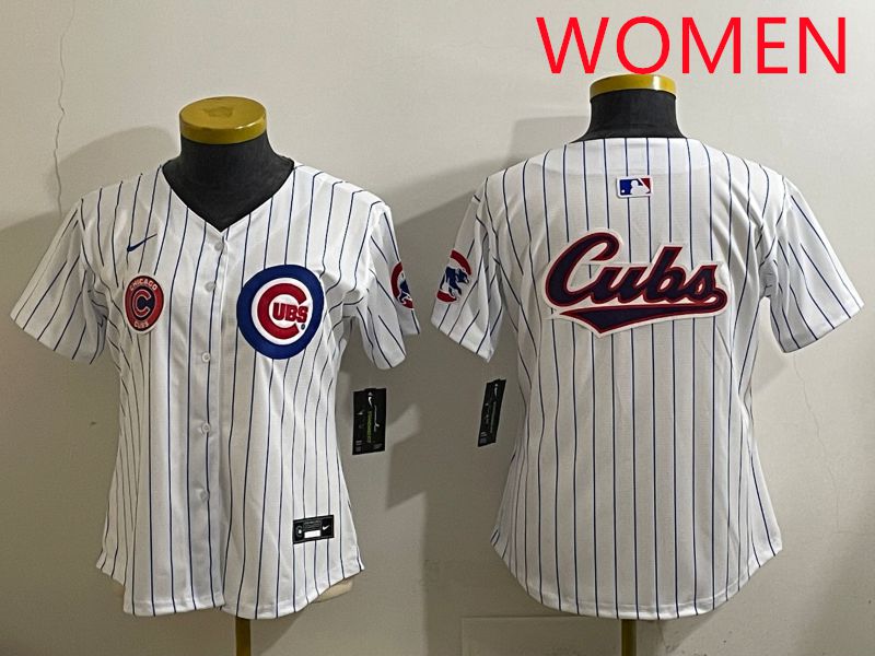 Women 2025 Chicago Cubs Blank White Stripe Game Nike MLB Jersey style 8
